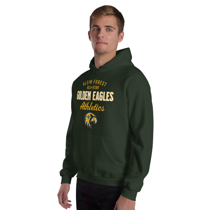 Man wearing Klein Forest High School Golden Eagles Forest Green Classic Unisex Hoodie 034