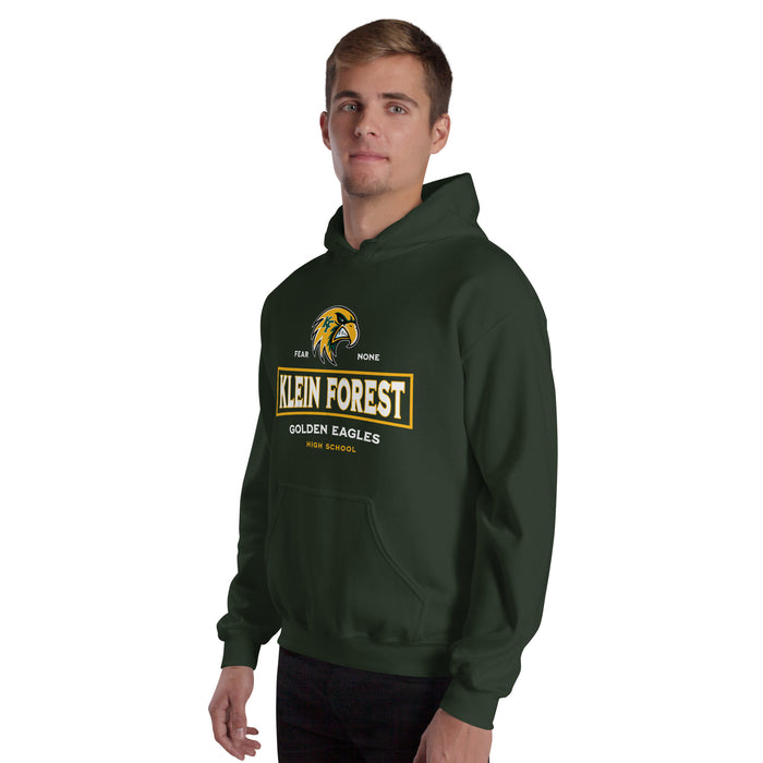 Man wearing Klein Forest High School Golden Eagles Forest Green Classic Unisex Hoodie 202