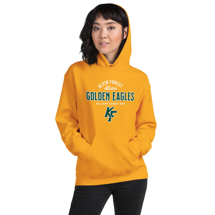 Woman wearing Klein Forest High School Golden Eagles Gold Classic Unisex Hoodie 040