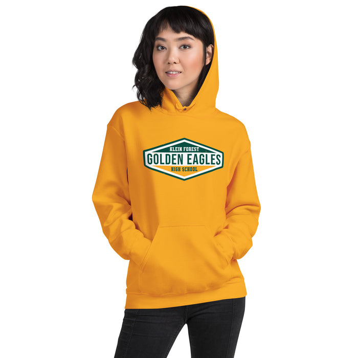 Woman wearing Klein Forest High School Golden Eagles Gold Classic Unisex Hoodie 009