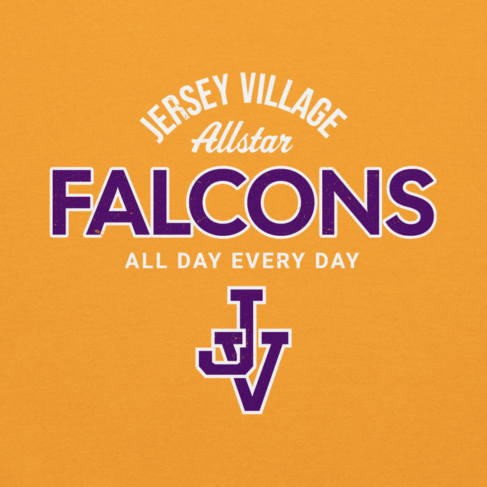 Close-up view of Jersey Village High School Falcons Gold Classic Unisex Hoodie 040