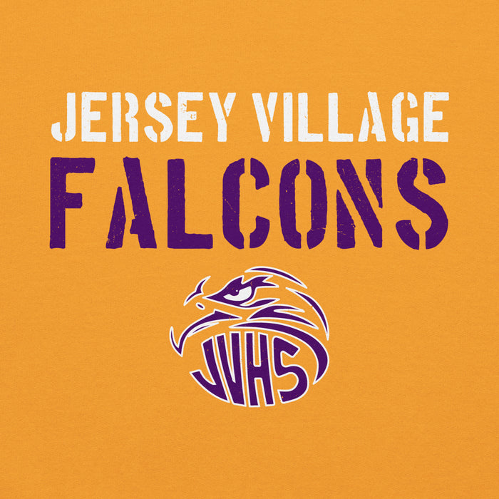 Close-up view of Jersey Village High School Falcons Gold Classic Unisex Hoodie 017