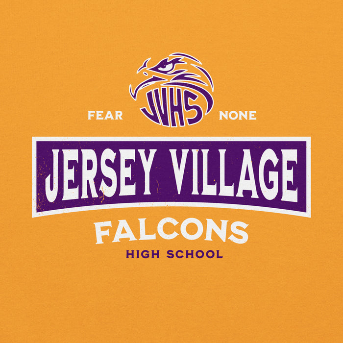 Close-up view of Jersey Village High School Falcons Gold Classic Unisex Hoodie 202