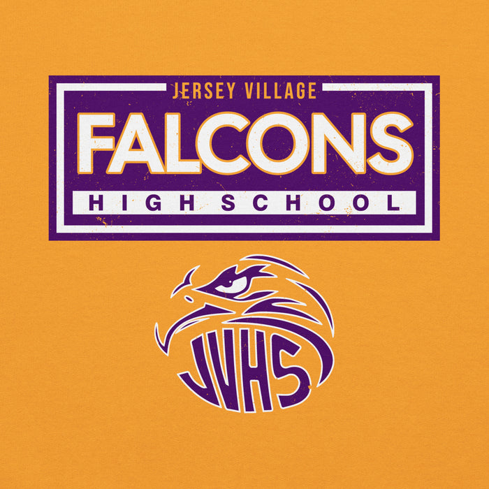 Close-up view of Jersey Village High School Falcons Gold Classic Unisex Hoodie 049