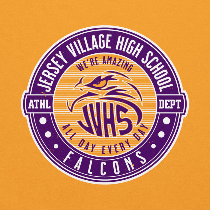 Close-up view of Jersey Village High School Falcons Gold Classic Unisex Hoodie 224