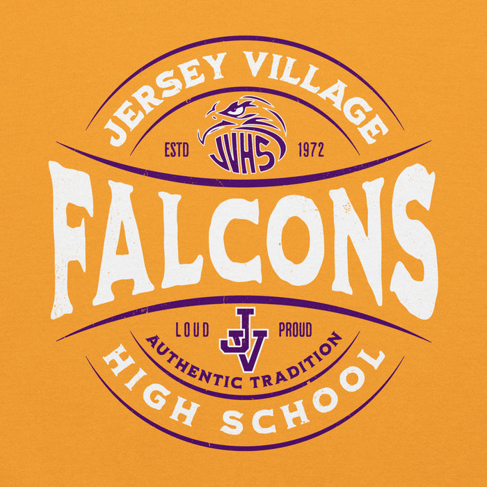 Close-up view of Jersey Village High School Falcons Gold Classic Unisex Hoodie 218