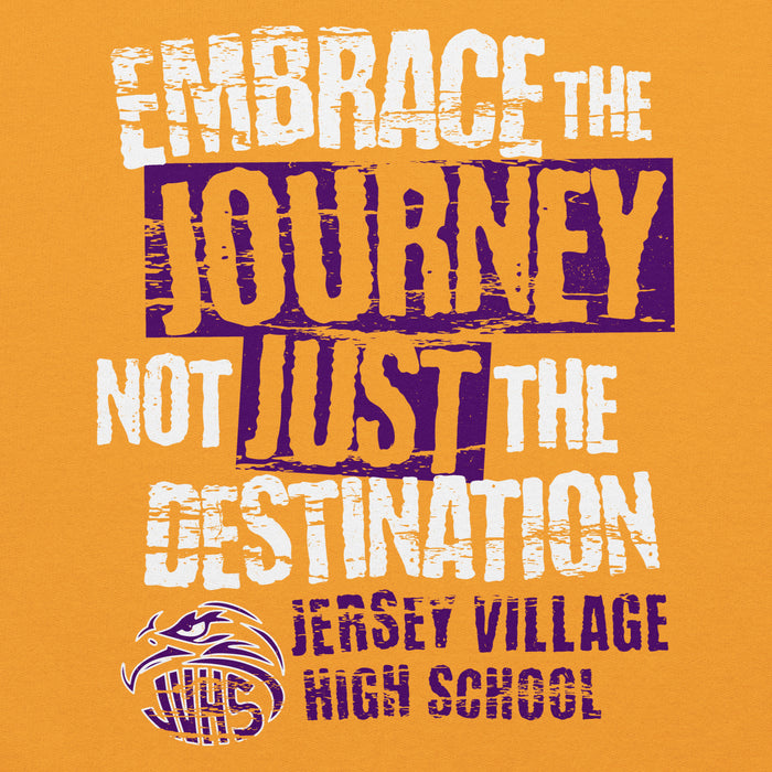 Close-up view of Jersey Village High School Falcons Gold Classic Unisex Hoodie 232