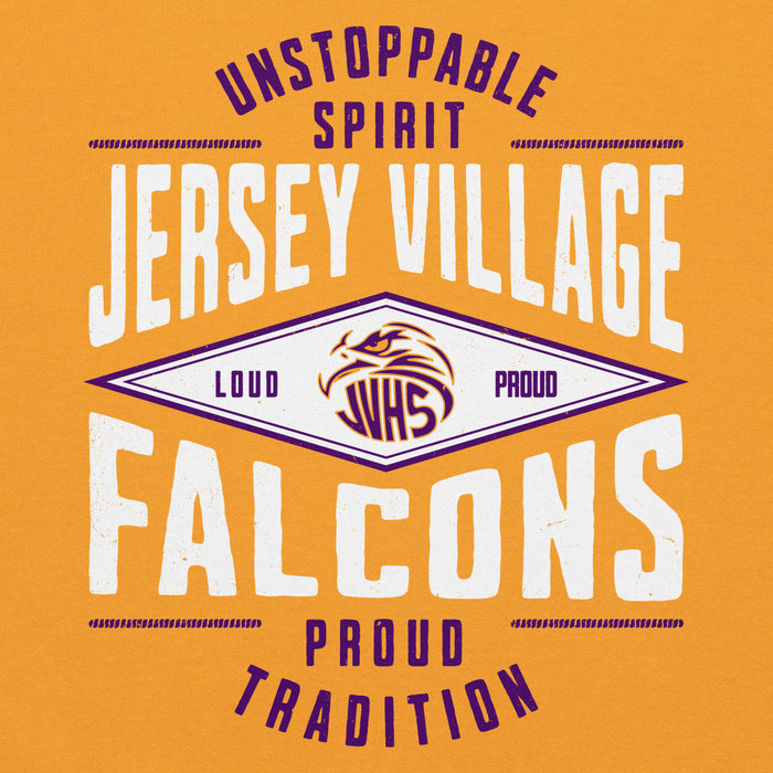 Close-up view of Jersey Village High School Falcons Gold Classic Unisex Hoodie 210