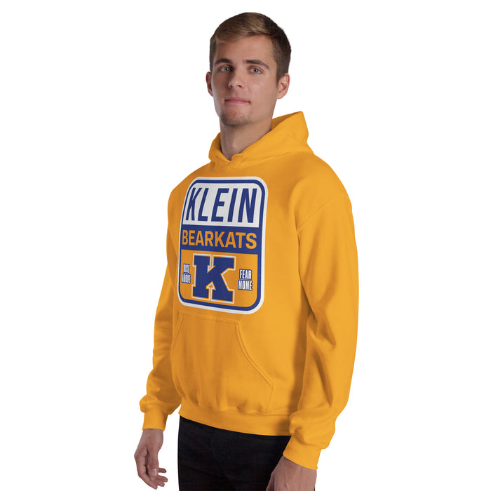 Man wearing Klein High School Bearkats Gold Classic Unisex Hoodie 001