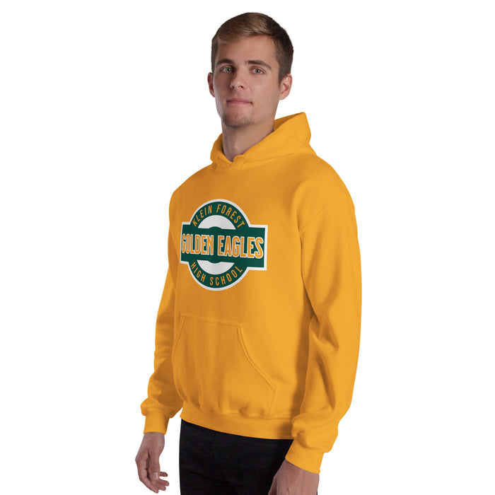Man wearing Klein Forest High School Golden Eagles Gold Classic Unisex Hoodie 011