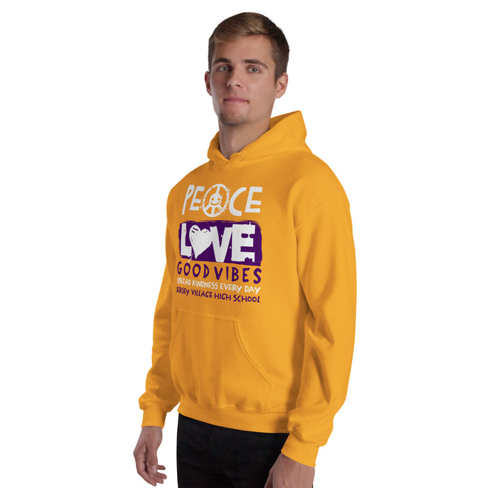Man wearing Jersey Village High School Falcons Gold Classic Unisex Hoodie 240