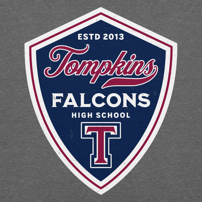 Close-up view of Tompkins High School Falcons Dark Grey Classic Unisex Hoodie 225