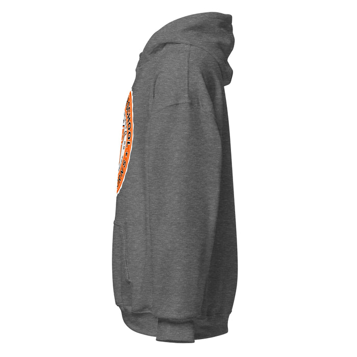 Left side view of United High School Longhorns Dark Grey Classic Unisex Hoodie 216