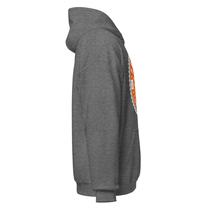 Right side view of United High School Longhorns Dark Grey Classic Unisex Hoodie 203