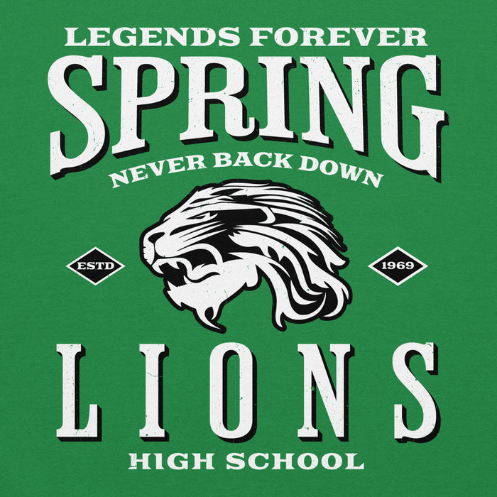 Close-up view of Spring High School Lions Irish Green Classic Unisex Hoodie 230