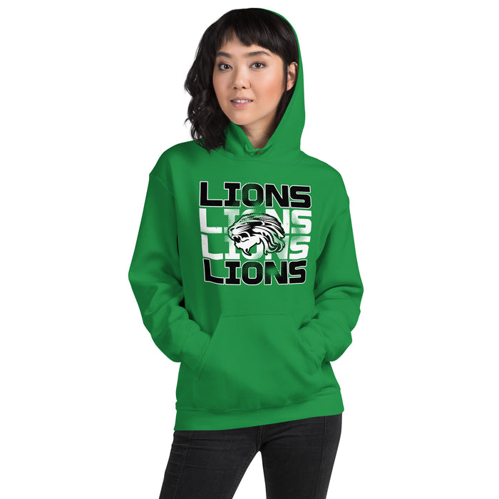 Woman wearing Spring High School Lions Irish Green Classic Unisex Hoodie 233