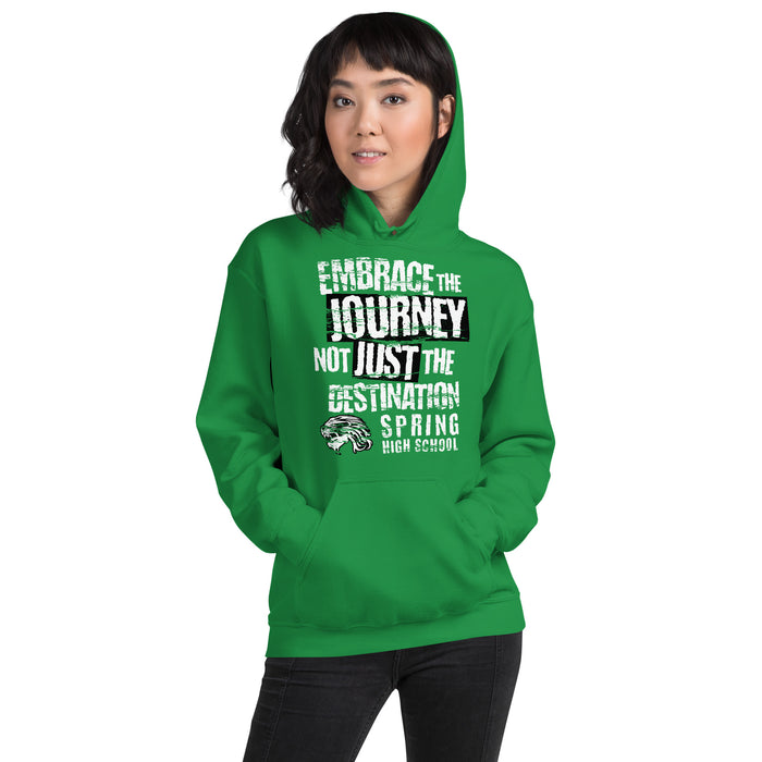 Woman wearing Spring High School Lions Irish Green Classic Unisex Hoodie 232