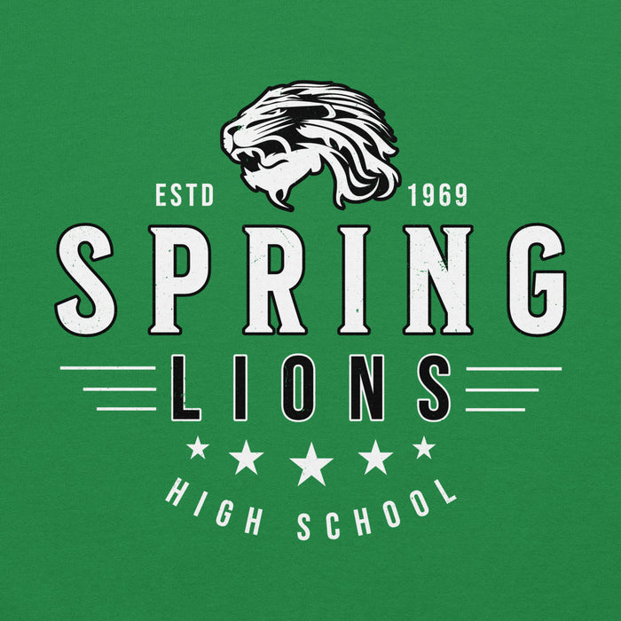 Close-up view of Spring High School Lions Irish Green Classic Unisex Hoodie 217