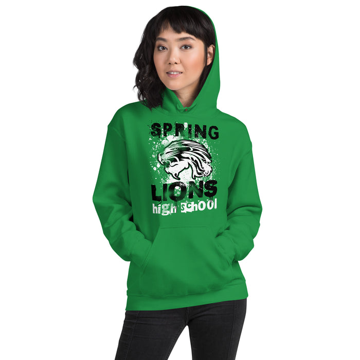 Woman wearing Spring High School Lions Irish Green Classic Unisex Hoodie 205
