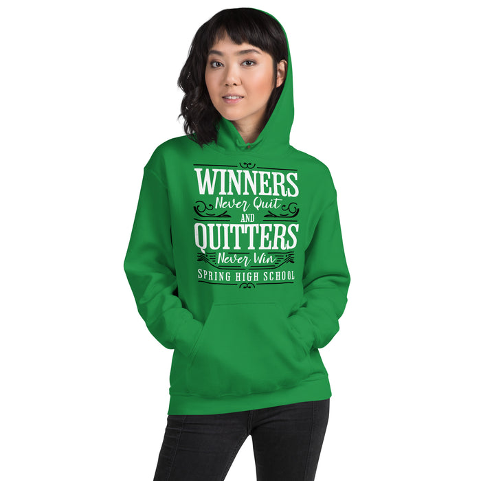 Woman wearing Spring High School Lions Irish Green Classic Unisex Hoodie 237