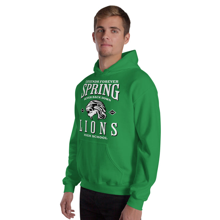 Man wearing Spring High School Lions Irish Green Classic Unisex Hoodie 230