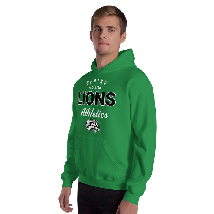 Man wearing Spring High School Lions Irish Green Classic Unisex Hoodie 034