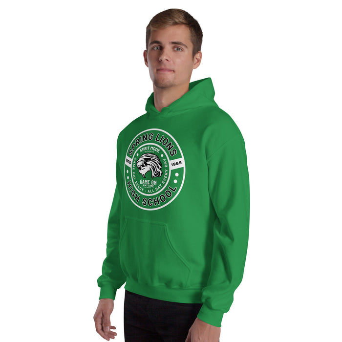 Man wearing Spring High School Lions Irish Green Classic Unisex Hoodie 239