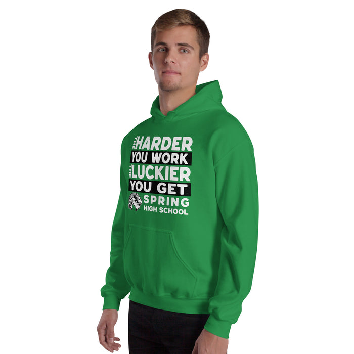 Man wearing Spring High School Lions Irish Green Classic Unisex Hoodie 238