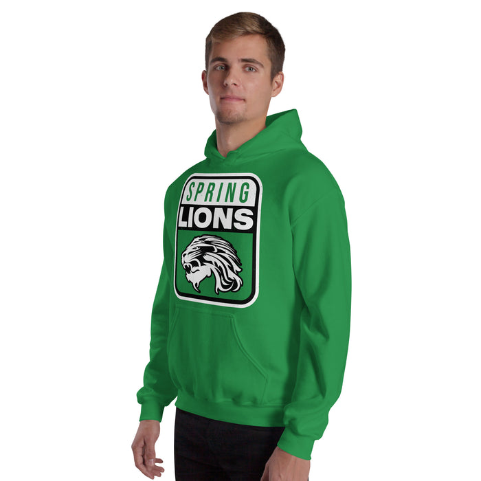 Man wearing Spring High School Lions Irish Green Classic Unisex Hoodie 001