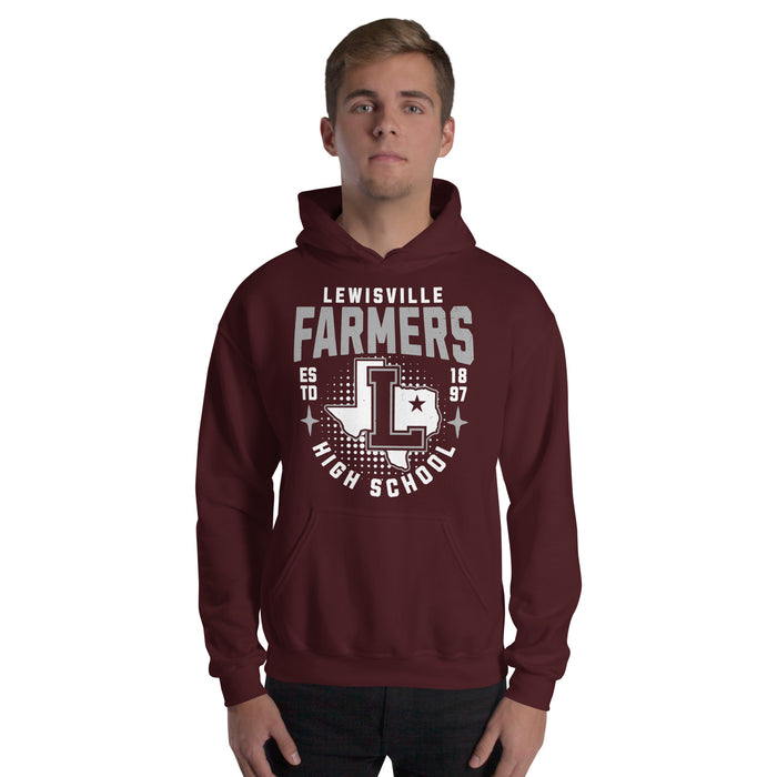 Man wearing Lewisville High School Farmers Maroon Classic Unisex Hoodie 204