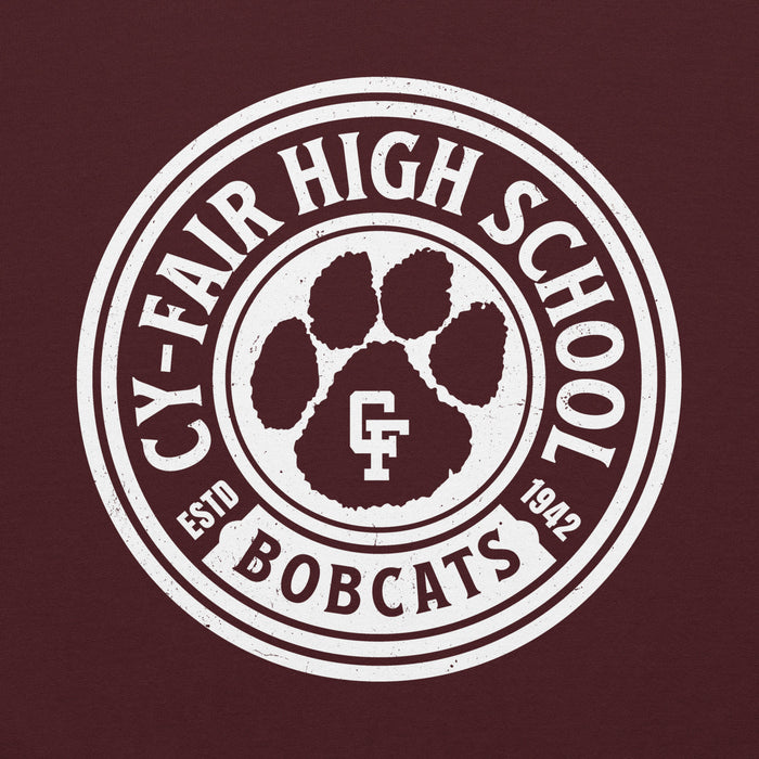 Close-up view of Cy-Fair High School Bobcats Maroon Classic Unisex Hoodie 220