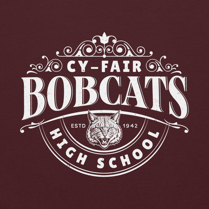Close-up view of Cy-Fair High School Bobcats Maroon Classic Unisex Hoodie 211