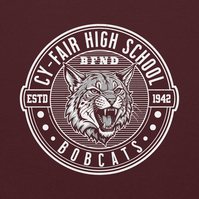 Close-up view of Cy-Fair High School Bobcats Maroon Classic Unisex Hoodie 224