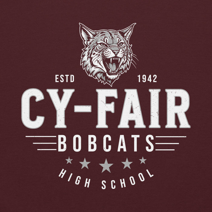 Close-up view of Cy-Fair High School Bobcats Maroon Classic Unisex Hoodie 217