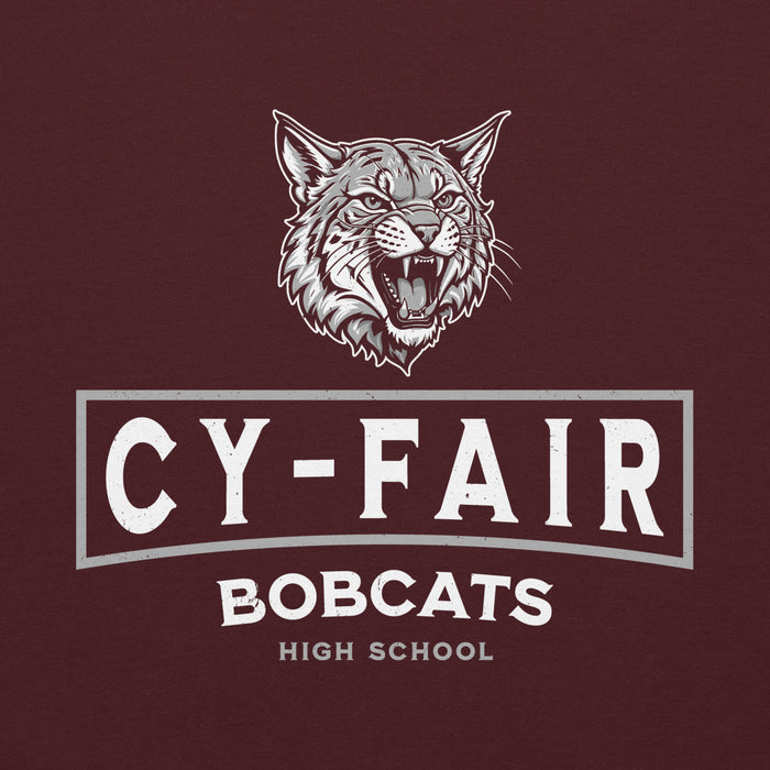 Close-up view of Cy-Fair High School Bobcats Maroon Classic Unisex Hoodie 202