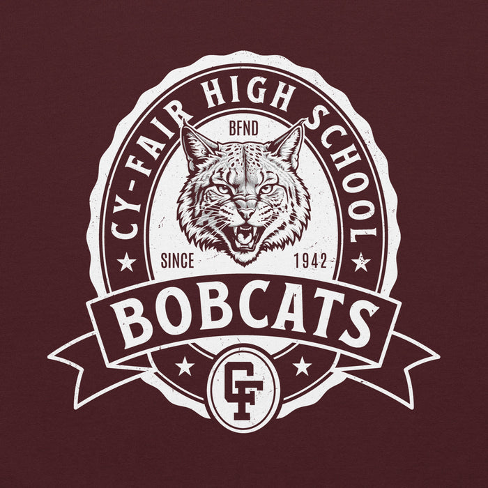 Close-up view of Cy-Fair High School Bobcats Maroon Classic Unisex Hoodie 212