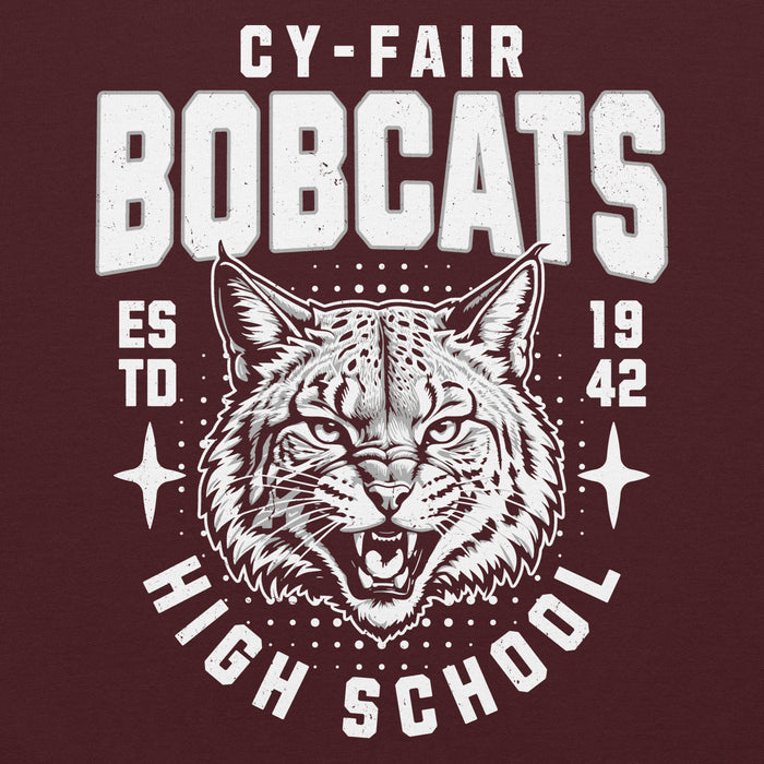 Close-up view of Cy-Fair High School Bobcats Maroon Classic Unisex Hoodie 204