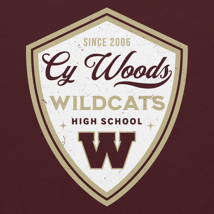 Close-up view of Cypress Woods High School Wildcats Maroon Classic Unisex Hoodie 225