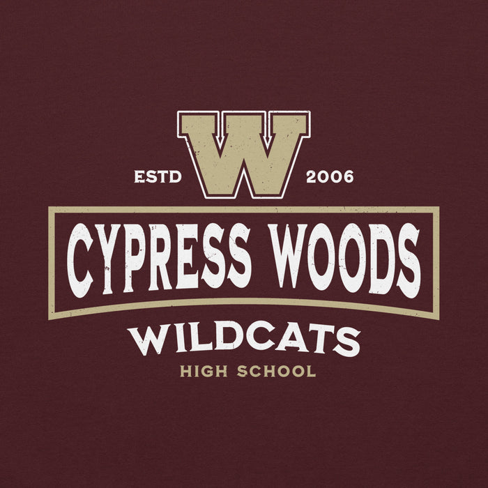 Close-up view of Cypress Woods High School Wildcats Maroon Classic Unisex Hoodie 222