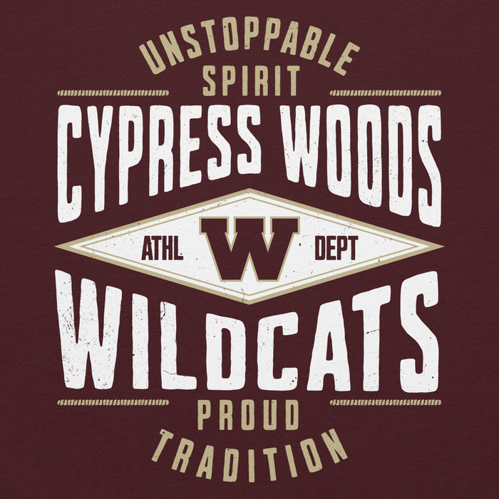 Close-up view of Cypress Woods High School Wildcats Maroon Classic Unisex Hoodie 210