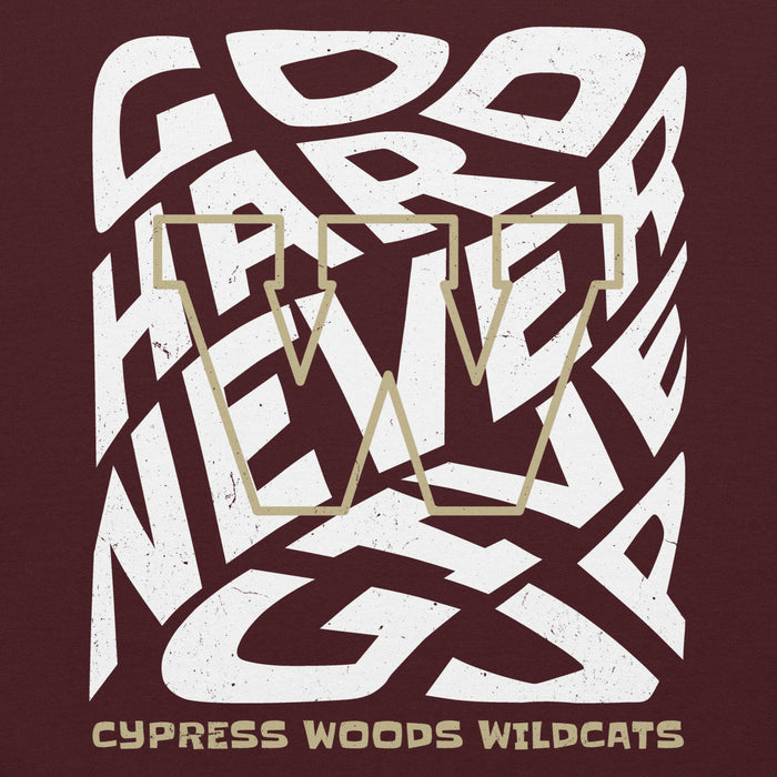 Close-up view of Cypress Woods High School Wildcats Maroon Classic Unisex Hoodie 236