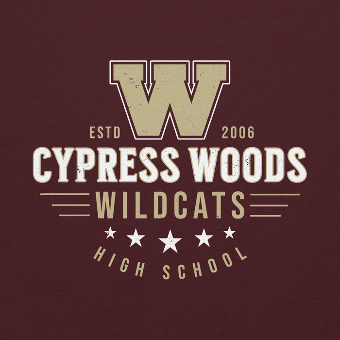 Close-up view of Cypress Woods High School Wildcats Maroon Classic Unisex Hoodie 217