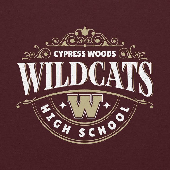 Close-up view of Cypress Woods High School Wildcats Maroon Classic Unisex Hoodie 211