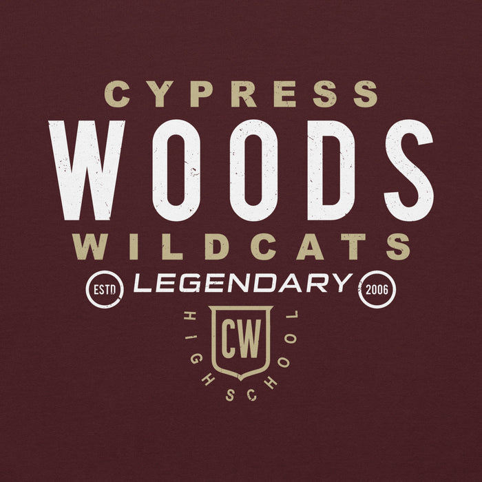 Close-up view of Cypress Woods High School Wildcats Maroon Classic Unisex Hoodie 003