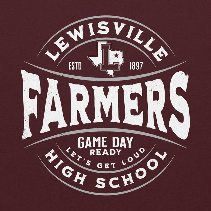 Close-up view of Lewisville High School Farmers Maroon Classic Unisex Hoodie 218