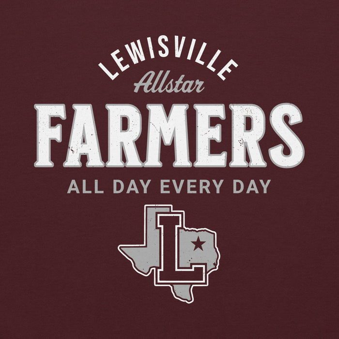 Close-up view of Lewisville High School Farmers Maroon Classic Unisex Hoodie 040