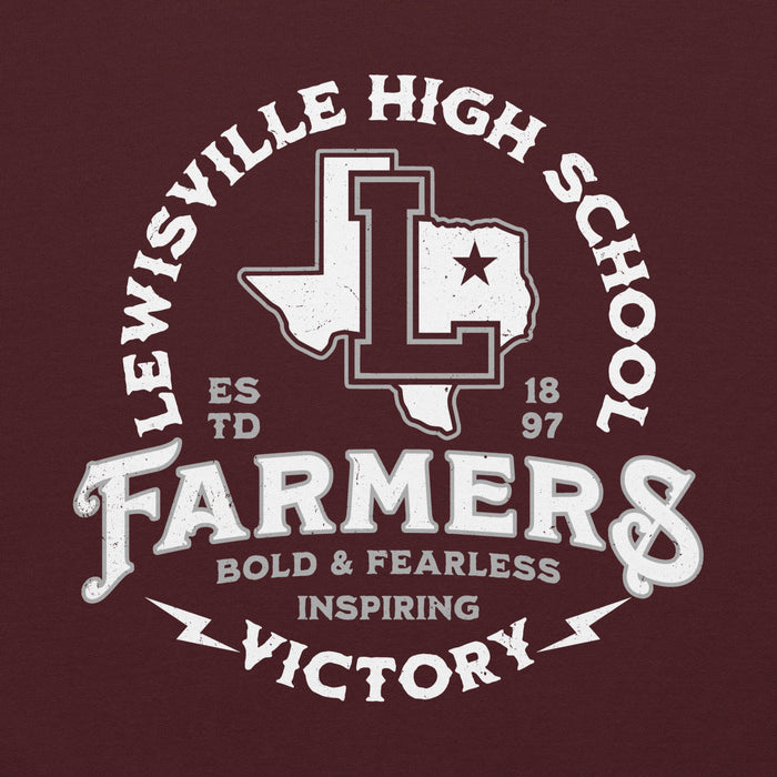 Close-up view of Lewisville High School Farmers Maroon Classic Unisex Hoodie 206