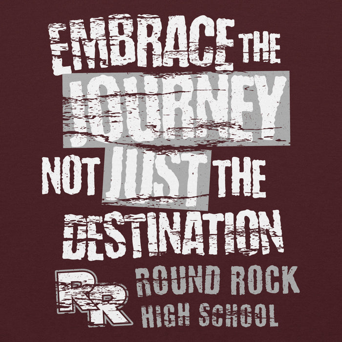 Close-up view of Round Rock High School Dragons Maroon Classic Unisex Hoodie 232