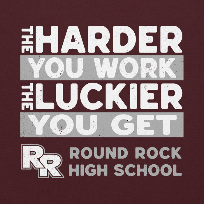Close-up view of Round Rock High School Dragons Maroon Classic Unisex Hoodie 238