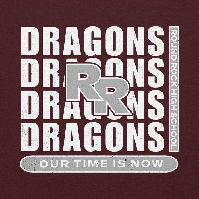 Close-up view of Round Rock High School Dragons Maroon Classic Unisex Hoodie 235